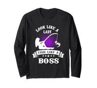 Look Like A Lady Fish Like A Boss Funny Fishing Outdoors Manche Longue