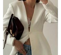 Look Polly Veste de costume pour femmes en style minimaliste, couleur unie, simple boutonnage, convenant pour l'hiver, l'automne, Halloween, une tenue décontractée élégante et digne, pour un dîner sem