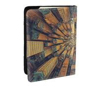 Looking Down at The Tall Buildings Étui de passeport imprimé en cuir synthétique pour homme et femme, 16,5 cm