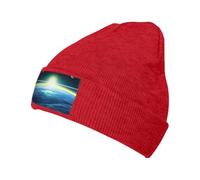 Looking up at The Earth Bonnet pour homme et femme, bonnet tête de mort tendance en tricot pour hommes, chapeaux en tricot acrylique, chapeaux d'hiver doux et chauds rouge