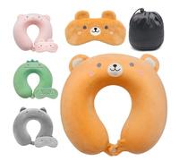 Lookka Oreiller de Voyage Mignon pour Enfant, Coussin de Soutien du Cou en Mousse à mémoire de Forme (Housse Lavable) avec Joli Masque pour Les Yeux pour Dormir et se Reposer en Avion, Appui-tête de