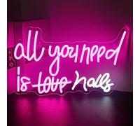 Looklight All You Need is Nails Enseignes au néon, Nail Neon Sign pour décoration murale, Rose Led Neon Light Signes USB Lettre Neon Lights pour Chambre Beauté Nail Room Salon Spa Bar Party