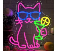 Looklight Cat Drinking Cocktail Enseigne Lumineuse, Led Neon Mural, Néon LED Light Bar avec port USB, Rose Neon Bar, pour Fête, Chambre, Cave, Cadeaux pour Fille et Garçon, 32 x 36 cm