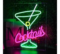 Looklight Cocktails Néon Enseigne lumineuse cocktail pour bar Enseigne lumineuse pour murale Neon Sign rose verte pour cocktail USB pour maison bar club cuisine hôtel fête