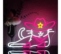 Looklight Panneau LED néon Cowgirl - Décoration murale - Motif chat cowboy - À intensité variable - Avec USB - Pour bière, bar, zone de jeu, fête, cadeau, chambre à coucher, chambre d'enfant