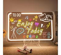 Looklight Tableau Dessin Lumineux, Tablette Lumineuse Dessin, Tablette Acrylique LED avec Câble USB, Chaîne de Suspension, Support & 7 Marqueurs, Tableau Led Enfant pour Bureau, École, Maison