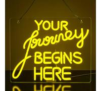Looklight Your Journey Begins Here Panneau néon jaune clair pour décoration murale à intensité variable pour chambre à coucher, bar, salle de classe, maison, mariage, fête d'anniversaire