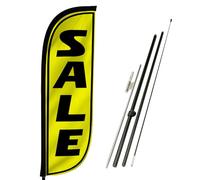 LookOurWay Ensemble de drapeaux à plumes - 1,5 m de haut - Bannière publicitaire avec kit de mât et piquet pour promotion commerciale - Vente, jaune