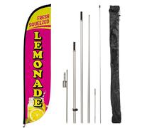 LookOurWay Kit de mât de drapeau en plumes - Bannière publicitaire de 3,7 m de haut avec mât en fibre de verre et piquet rotatif pour promotion commerciale - Drapeau de jus - Limonade fraîche pressée