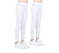 looksy Lot de 2 Leggings Fille en Coton - Pantalons Enfant pour EPS Danse Sport - Pantalons Longs Doux et Extensibles pour l’École Le Quotidien et Les Activités, Blanc 12 Ans (152 cm)