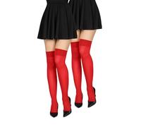 looksy Lot de 2 paires de chaussettes montantes au genou pour femme - Couleur unie - 60 deniers, rouge, taille unique