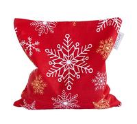 LOOLAY Coussin chauffant en noyaux de cerises au micro-ondes - 20 x 20 cm - 100 % coton - Idéal pour les tensions musculaires ou les douleurs menstruelles (flocons de neige, rouge)