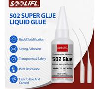 LOOLIFL 502 Super Glue Adhésif cyanoacrylate instantané à séchage rapide Cuir Caoutchouc Verre Bois Métal Colle liquide à forte adhérence, imperméable à l'eau, inodore, colle transparente, colle New50