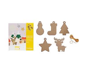 LOOLIPO - SUSPENSIONS DE NOËL EN BOIS + FICELLE DORÉE - XMAS MAXI - 50 suspensions - 14 cm - Supports à personnaliser - Supports en bois - Loisir créatif - Activité manuelle - L310113