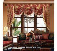 Loom and Mill Cantonnière cascade pour salon, cantonnière classique en jacquard damassé avec pompons, rideaux swag pour chambre à coucher, banquet, décoration de Noël, passe-tringle (200 cm, 1 panneau