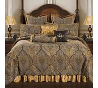 Loom and Mill Parure de lit damassée Ultra Douce avec taies d'oreiller européennes, Cache-lit, oreillers décoratifs Garnis Cambridge, Fibre synthétique, Bronze doré, King