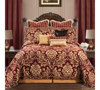 Loom and Mill Parure de lit damassée Ultra Douce avec taies européennes, Jupe de lit, Oreiller décoratif rembourré pour la Maison, Lafaye, Chenille, Rouge, très Grand lit