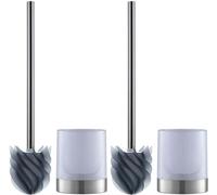 LOOMAID Brosse WC avec effet lotus et tête en silicone Lamelles flexibles pour un nettoyage particulièrement minutieux Acier inoxydable/bleu avec porte-brosse Lot de 2
