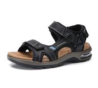 LOOMLO Men's Sandals Leather Open Toe Hiking Sandals Outdoor Summer Sport Sandals (Color : Black, Size : 45 EU)
