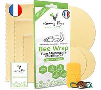 Loomy Bee Wrap ou Emballage Cire d'abeille Réutilisable - Lot de 6 - Film Alimentaire Réutilisable écologique, lavable et zéro déchet - Cadeau Ecolo - Beewrap made in France (Écru naturel)
