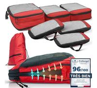 LOONARA Sacs de compression pour valises et sacs à dos [7 pièces] - Cubes compressibles, organiseurs bagages, sacs de voyage, accessoires camping et randonnée (Coucher de Soleil Blaze - Rouge)