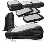 LOONARA Sacs de compression pour valises et sacs à dos [7 pièces] - Cubes compressibles, organiseurs bagages, sacs de voyage, accessoires camping et randonnée (Évasion de Minuit - Noir)