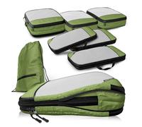 LOONARA Sacs de compression pour valises et sacs à dos [7 pièces] - Cubes compressibles, organiseurs bagages, sacs de voyage, accessoires camping et randonnée (Olive Odyssée - Vert)