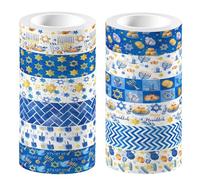 LOONELO Hanoukka Lot de 12 rouleaux de ruban adhésif Washi décoratif pour fête juive des lumières Menorah Hanoukka 5 m chacun Emballage cadeau pour scrapbooking Artisanat Décoration de fête