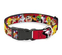 Looney Tunes Collier pour Chien avec Boucle en Plastique et Huit Visages de Personnages de Looney Tunes Rouge 33 à 43 cm 3,8 cm de Large
