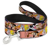 Looney Tunes Laisse pour chien avec sept personnages Poses empilées Pêche 1,2 m de long 1,3 cm de large
