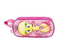 Tweety (Titi) Pink Flowers Trousse 3D Double, Rose Rose