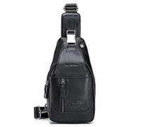 LOONGYOON Sac de Poitrine en Cuir Pour Homme Sac à Bandoulière Avec Trou Pour Casque D'écoute Étude sur les Voyages Sportifs Sac à dos Multifonctionnel Carré Vertical Petit sac Suspendu