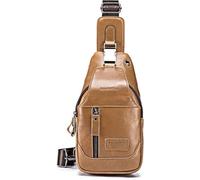 LOONGYOON Sac de Poitrine en Cuir Pour Homme Sac à Bandoulière Avec Trou Pour Casque D'écoute Étude sur les Voyages Sportifs Sac à dos Multifonctionnel Carré Vertical Petit sac Suspendu