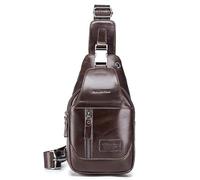 LOONGYOON Sac de Poitrine en Cuir Pour Homme Sac à Bandoulière Avec Trou Pour Casque D'écoute Étude sur les Voyages Sportifs Sac à dos Multifonctionnel Carré Vertical Petit sac Suspendu
