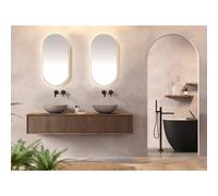 Looox Meuble sous lavabo en bois - façade à rainures verticales - 1 tiroir - évacuation à gauche et à droite - 100x30x46 cm - chêne wfst1000