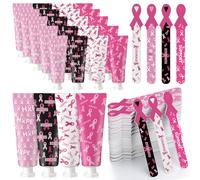 Loopeer Lot de 24 cadeaux de sensibilisation au cancer du sein - Crème pour les mains et lime à ongles en vrac pour femme - Ruban rose - Lotion pour les mains de voyage - Fournitures de fête pour