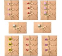 Loopunk 20pcs Carte de Voeux, Rétro Kraft Enveloppes Vierges,Enveloppe Cadeaux, Fleurs Séchées Carte Postale Décorée pour Noël, fête des mères,Saint-Valentin,Anniversaire