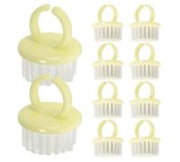 LOORGVEL 10 Pièces Brosse de Nettoyage pour Ongles en Plastique Jaune Poils en Pp et Polystyrène, Forme Anneau, Double Fonctionnalité Douce pour Manucure et Dépoussiérage Nail Art