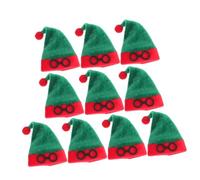 LOORGVEL 10 Pièces Mini Chapeaux de Noël en Peluche Verte, Décoration Festive Solide pour Couverts et Bouteilles, Accessoire Unique pour Bricolage et Maison