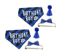 LOORGVEL 2 Ensembles Set de Bandanas à Carreaux et Chapeaux Anniversaire pour et Chiens avec Noeud Bleu Accessoires Ajustables pour Animaux de Compagnie Décorations pour Anniversaire Petits