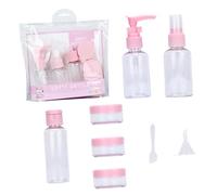 LOORGVEL 2 ensembles Set de Flacons de Voyage Roses Transparents Distributeurs Portables Étanches Bouteilles Rechargeables pour Shampoing Lotion Crème et Cosmétiques Pompe et Spray