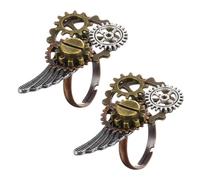 LOORGVEL 2 pièces Bague Vintage Alliage avec Aile et Engrenage Steampunk Anneaux Métalliques pour Hommes et Femmes