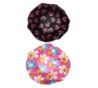 LOORGVEL 2 Pièces Bonnet De Nuit Garçon Fille Satin Chapeau Large Bord Élastique Bonnet Sommeil Confortable Et Léger Motifs Noeud Et Fleurs Protection Cheveux Pour Sommeil Et Douche