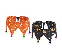 LOORGVEL 2 Pièces Collier pour Animal de Compagnie Halloween avec Clochettes Réglable pour Chien Chat et Chiot Polyester et Respirant Tour de Cou Orange et Noir Accessoire pour Fête et