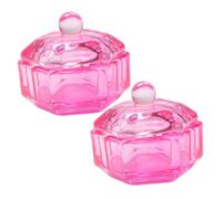 LOORGVEL 2 pièces Coupelles Monomères pour Ongles Verre avec Couvercle Dappen Dish pour Monomère Liquide et Poudre Acrylique Outil Manucure DIY Coupe à Six Faces Rose Cristal