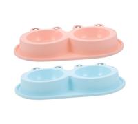 LOORGVEL 2 Pièces Double Bol pour Chats et Chiens Forme de Grenouille avec Base Antidérapante et Rehaussée pour Alimentation Sèche et Humide pour Chats Errants Rose et Bleu