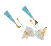 LOORGVEL 2 Pièces Épingles Cheveux Japonaises Fleurs avec Pompons et Clochettes Accessoire Kimono et Filles Lot de Clips Décoratifs Bleu
