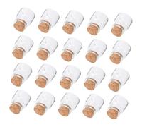 LOORGVEL 20 pièces Lot de Mini Bouteilles Verre Transparent avec Bouchon Liège Bocaux Rangement pour Message Fleurs Thé Décoration Fête et Maison Bocaux Empilables Carrés