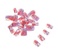 LOORGVEL 24pièces Faux Ongles Carrés Courts à Coller avec Motif à Lignes Désordonnées Couverture Complète pour Femmes et Filles Dégradé Usage Quotidien et Fêtes