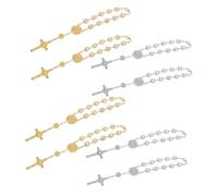 LOORGVEL 4 Pièces Bracelet Chapelet Perles Verre Imitation Perle Doré et Argenté Croix Prière Baptême Cadeau Mariage Fête Faveur Élégant
